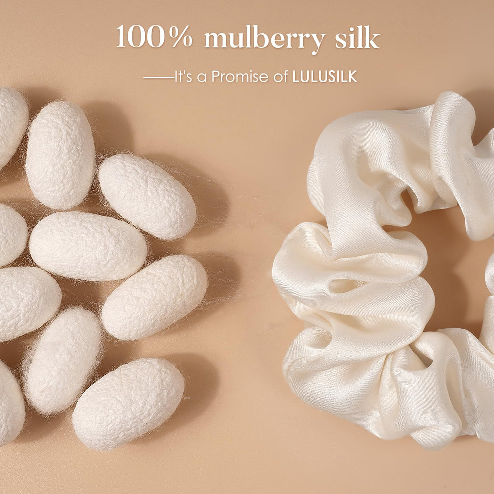 LULUSILK scrunchies en soie Mulberry blanc, idéaux pour dormir sans laisser de marques