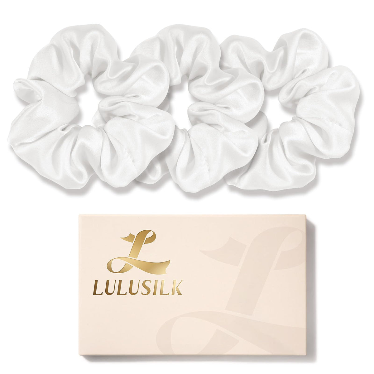 Scrunchies LULUSILK en soie Mulberry blanc, lot de 3, douceur pour cheveux