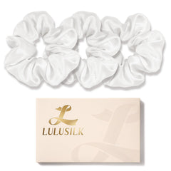 Scrunchies LULUSILK en soie Mulberry blanc, lot de 3, douceur pour cheveux