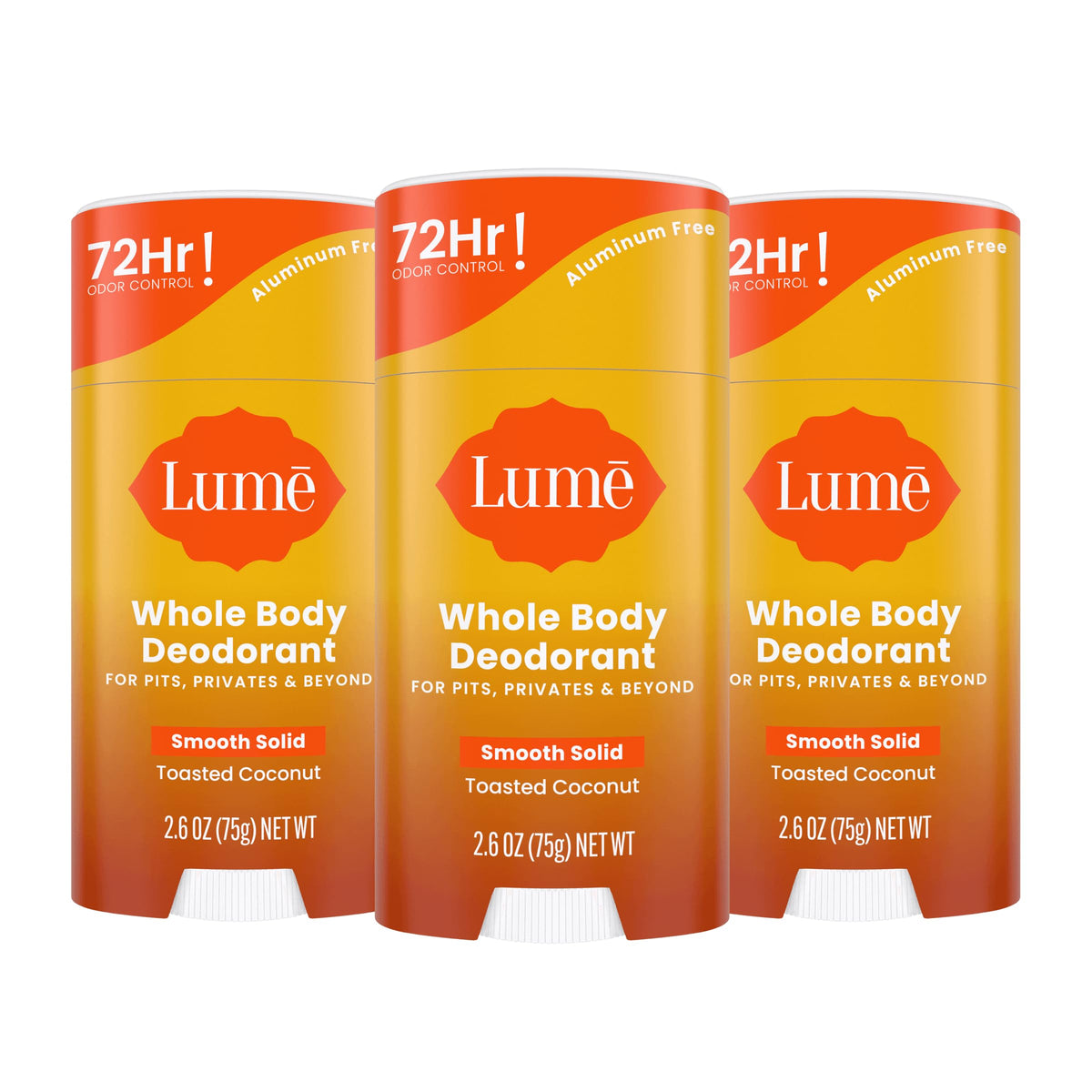 Lume déodorant en baton solide lisse au parfum coco toasté, application confortable.