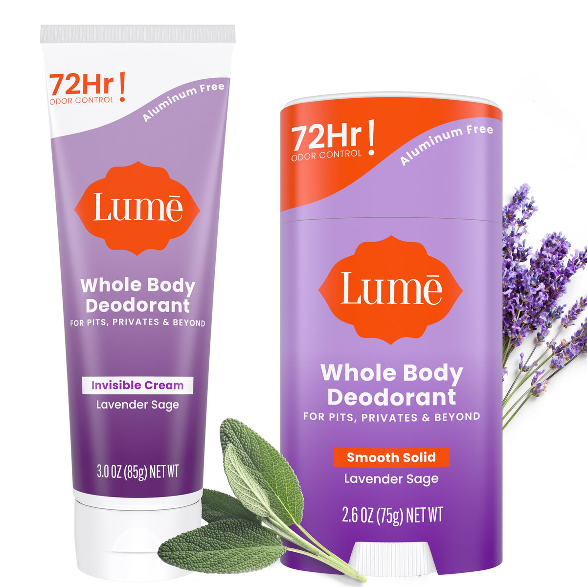 Lume crème invisible Lavande-Sauge, contrôle d’odeur durable sans traces sur la peau.