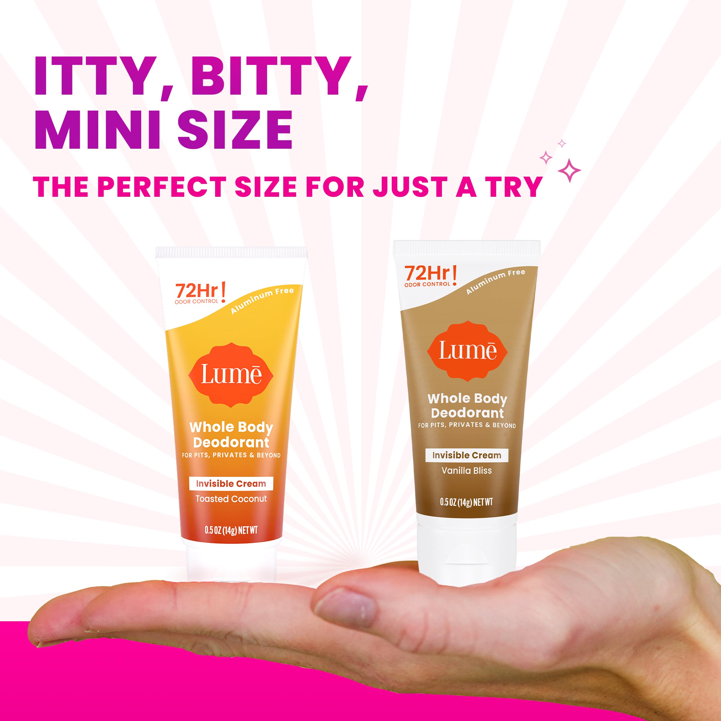 Lume deodorant corporel invisible en creme mini, parfum vanille-bonheur, douceur longue duree.
