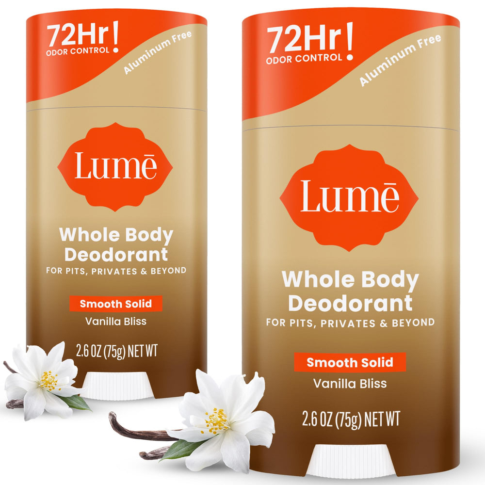 Lume Déodorant corps entier, stick lisse et parfum Vanille Bonheur, fraîcheur durable.