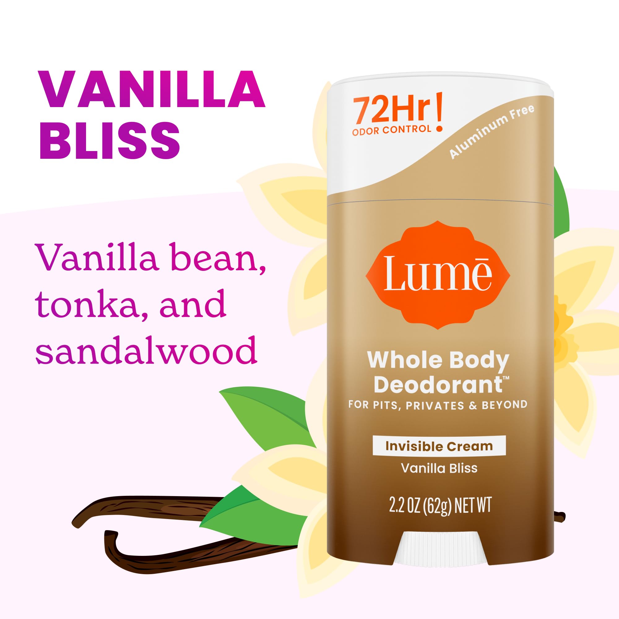 Lume Déodorant Crème Invisible Vanille Délice sous-poitrine, fraîcheur durable.