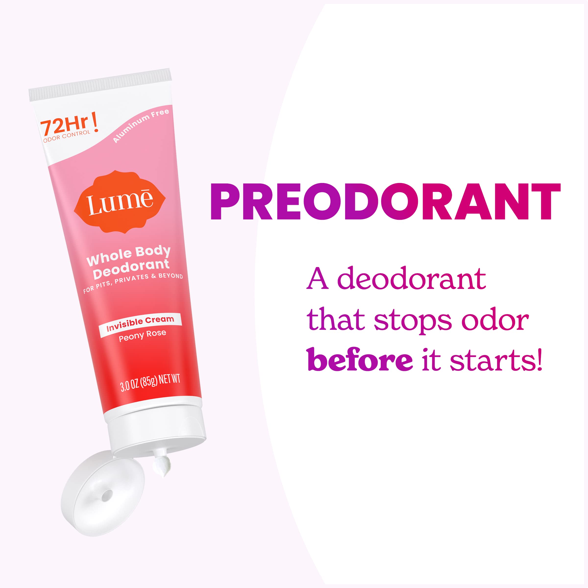 Applying Lume Peony Rose invisible cream on skin for odor protection