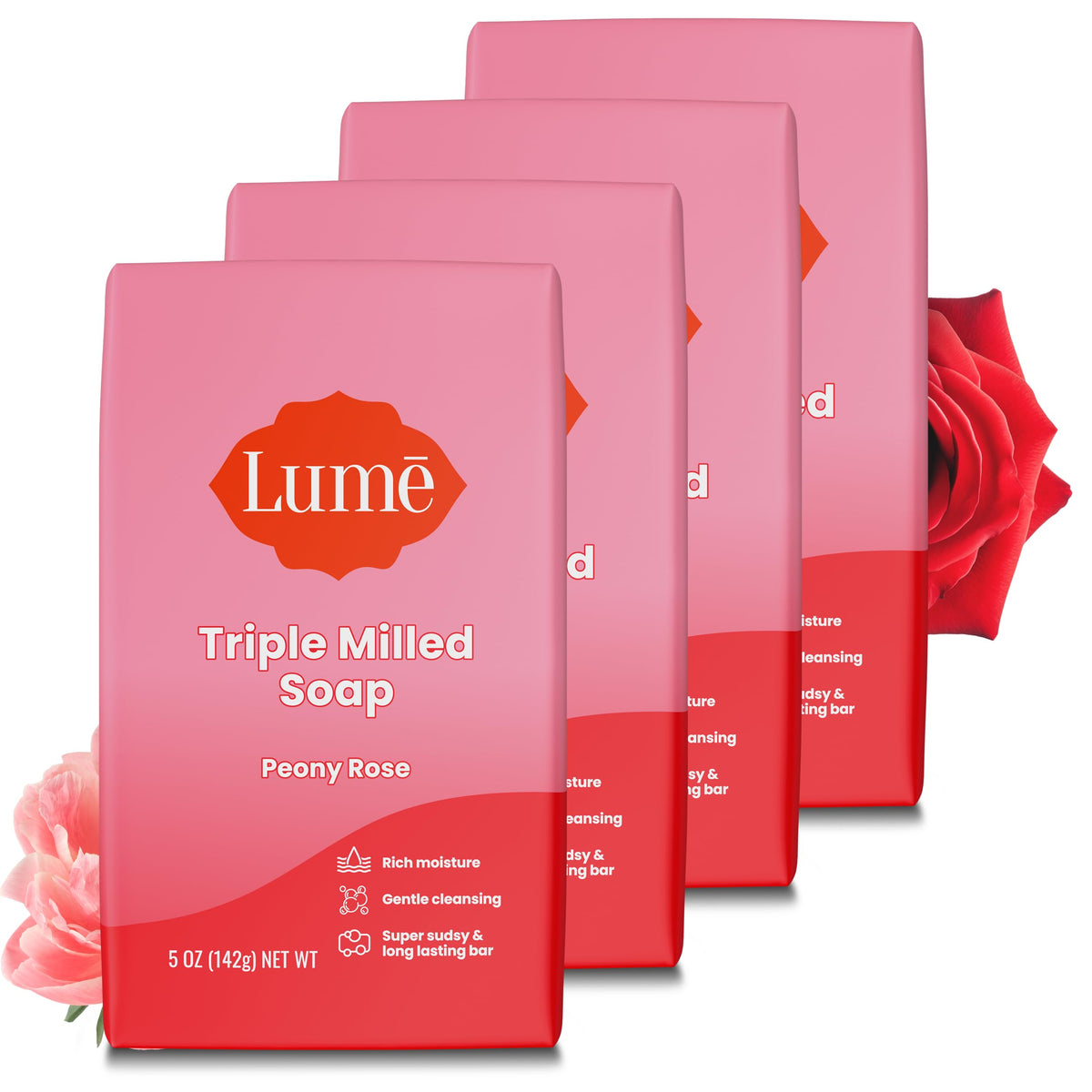 Savon Lume Peony Rose en pack4 prêt pour hydrater et nettoyer.