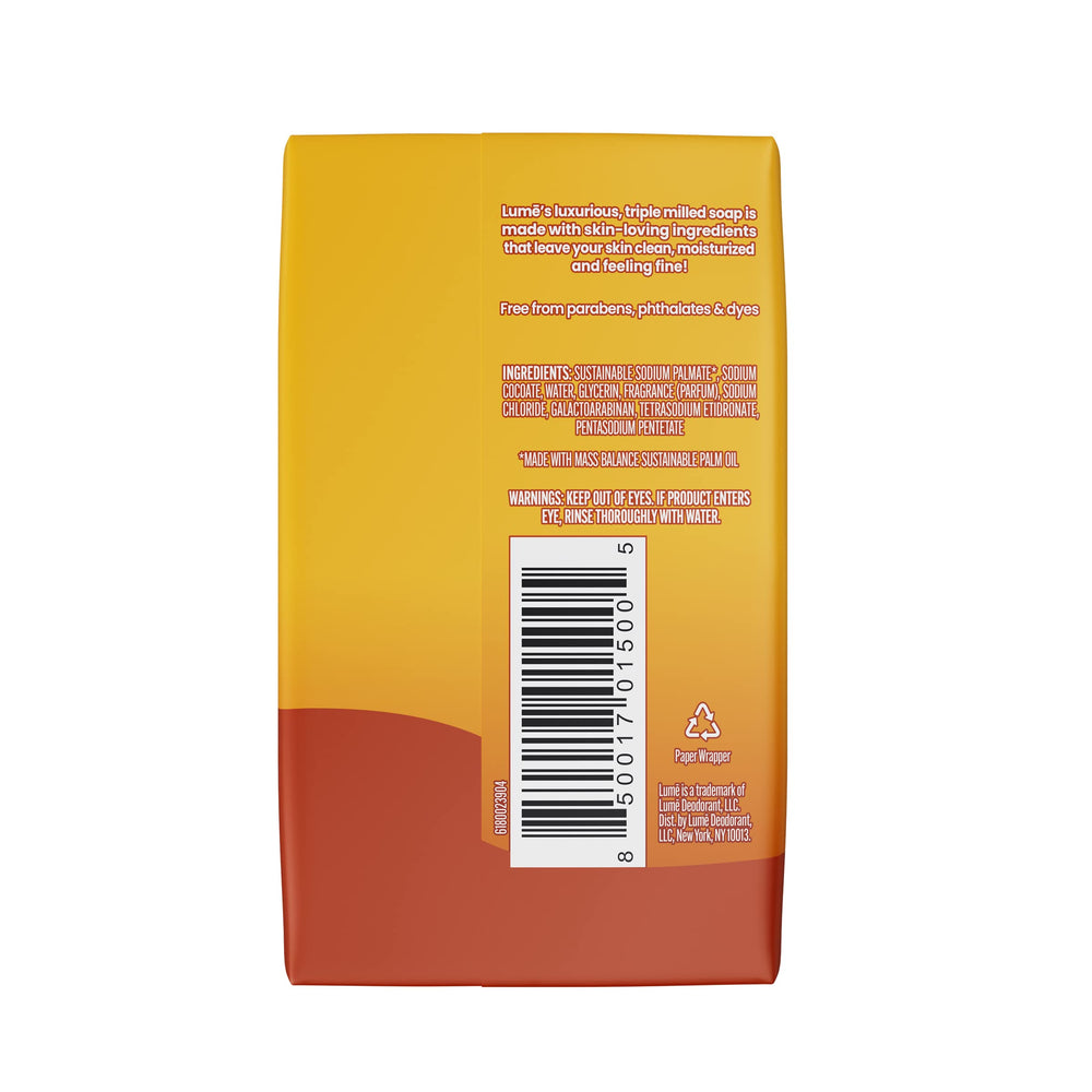 Savon Lume, emballage pack quatre barres, douche quotidienne douce.