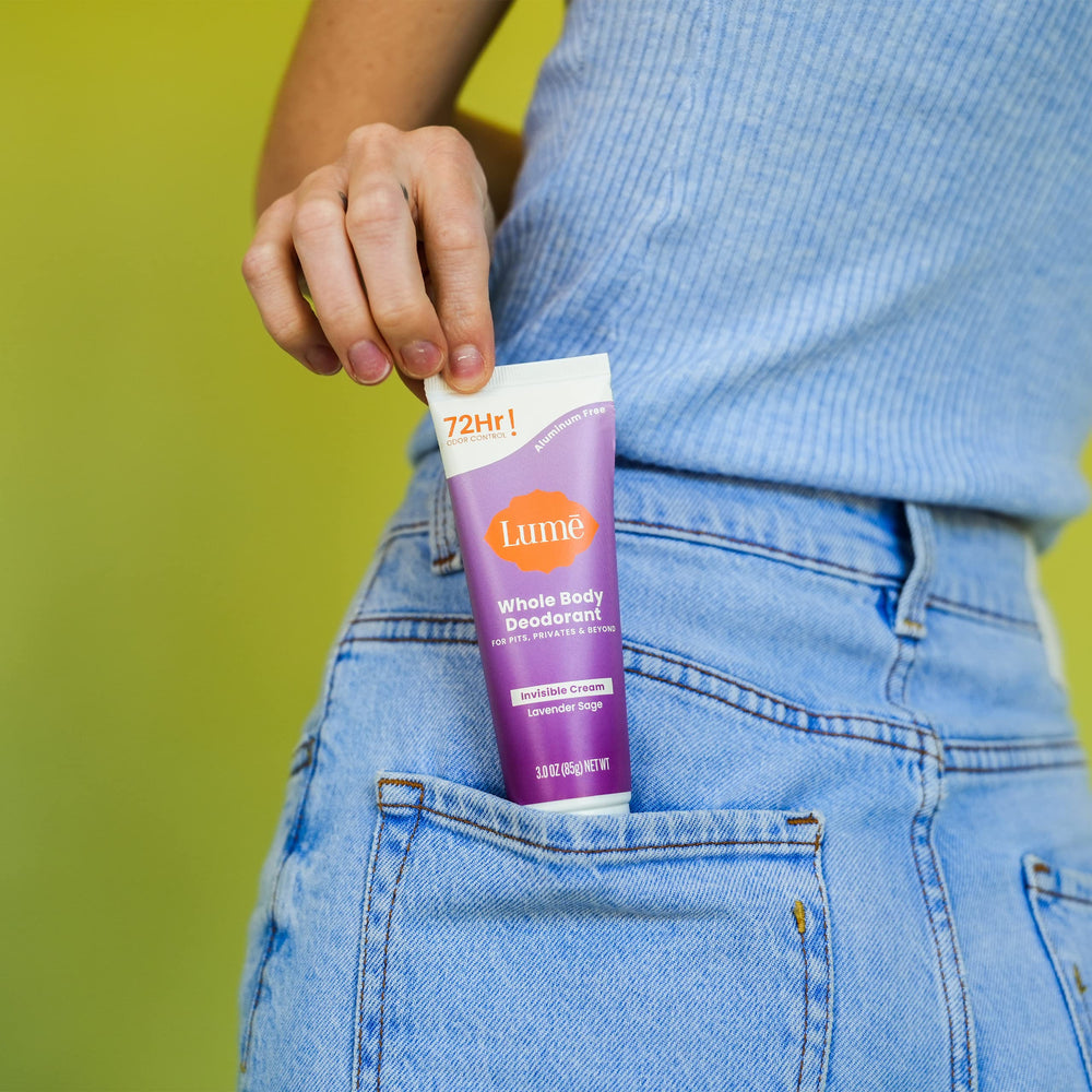 Lume aluminum-free-baking-soda-free formula supports skin safety.