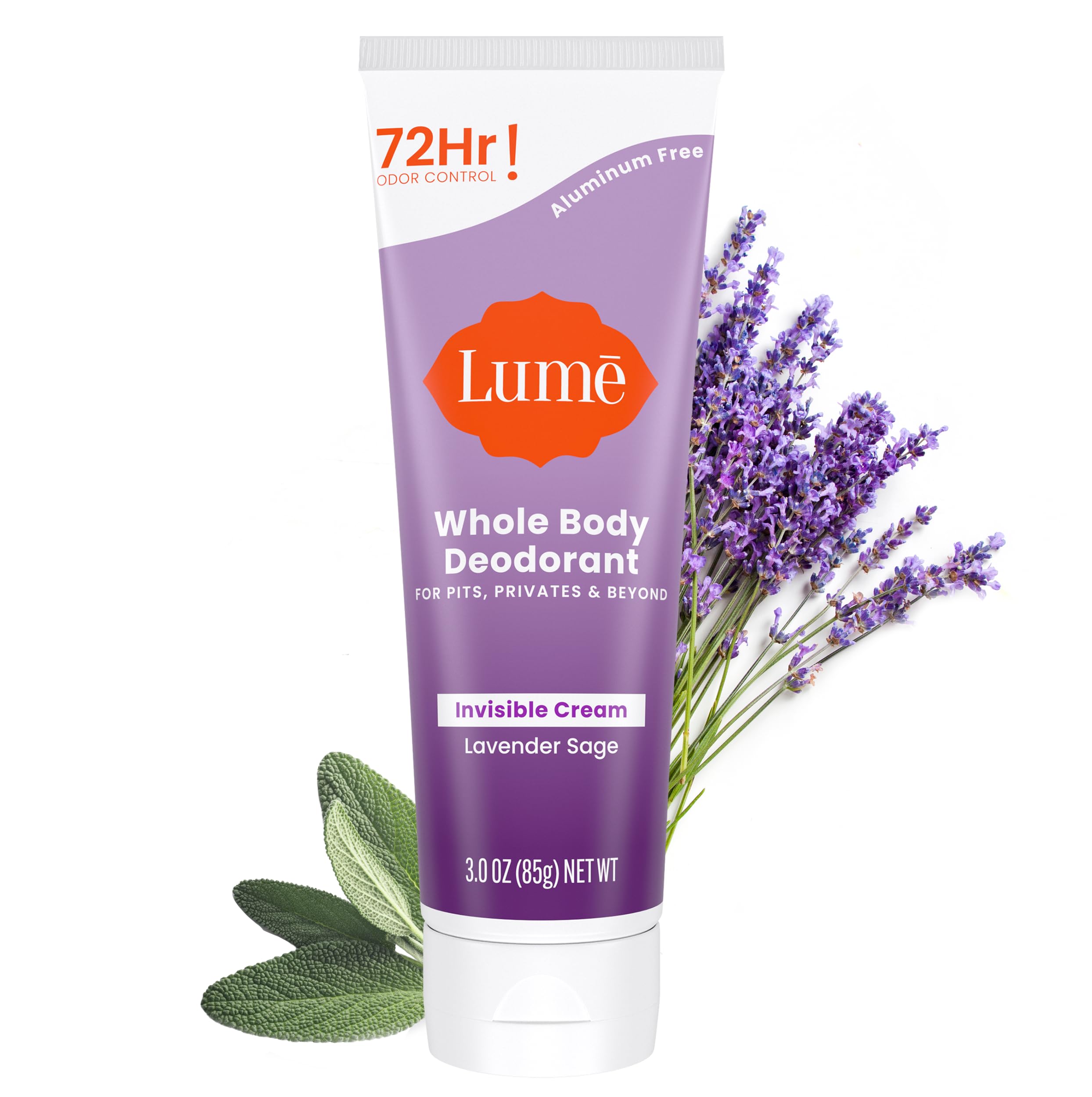 Lume lavender-sage invisible-cream-tube demonstrates all-day odor control.
