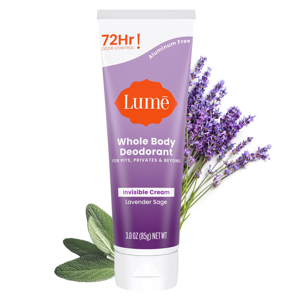 Lume lavender-sage invisible-cream-tube demonstrates all-day odor control.