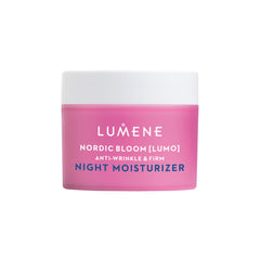 Flacon crème nuit Lumene Nordic Bloom pour hydratation et raffermissement.