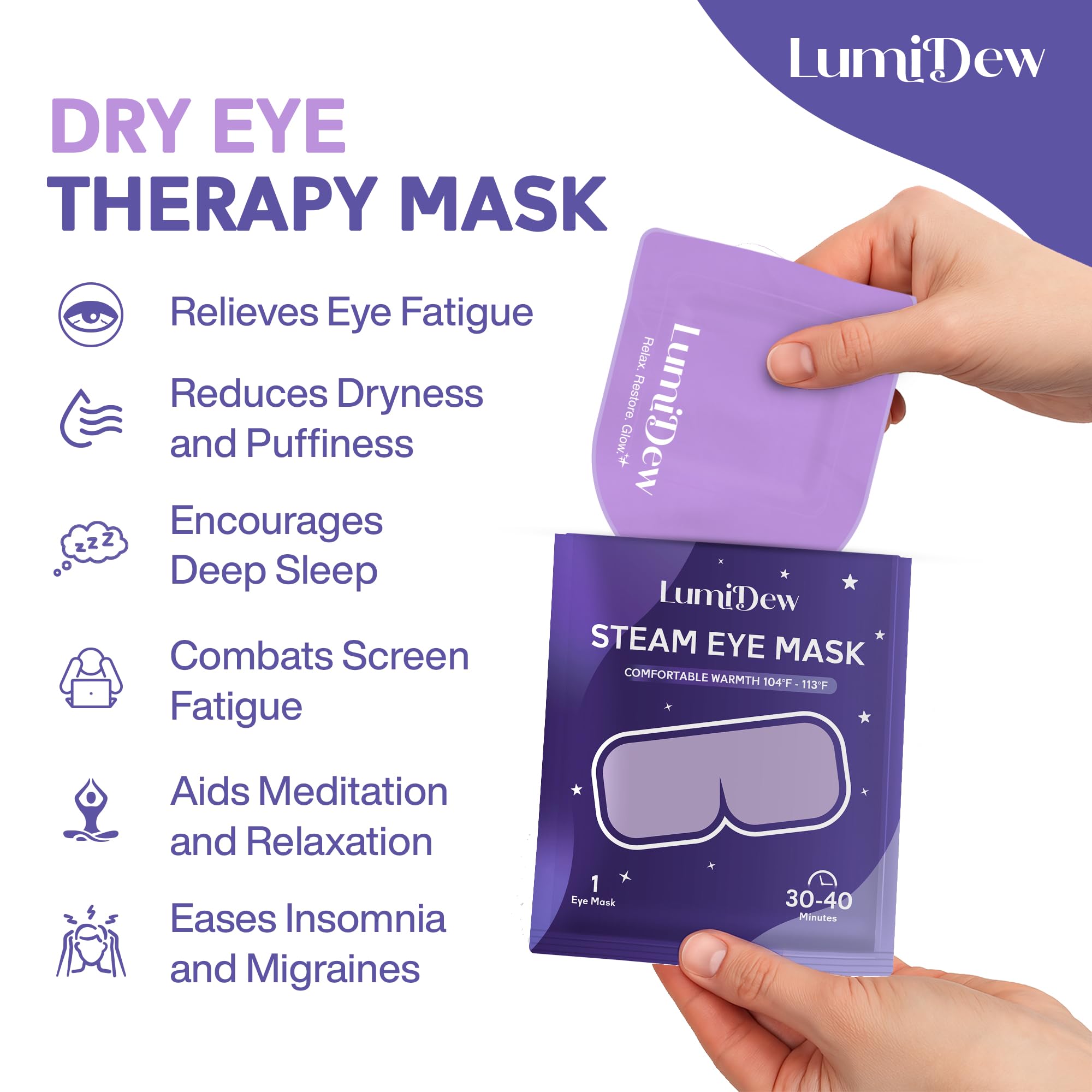 LumiDew masque yeux chauffage autonome activation instantanée sans préparation