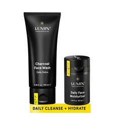 Duo Lumin Charbon Lavage et Crème Hydratante pour routine masculine simple