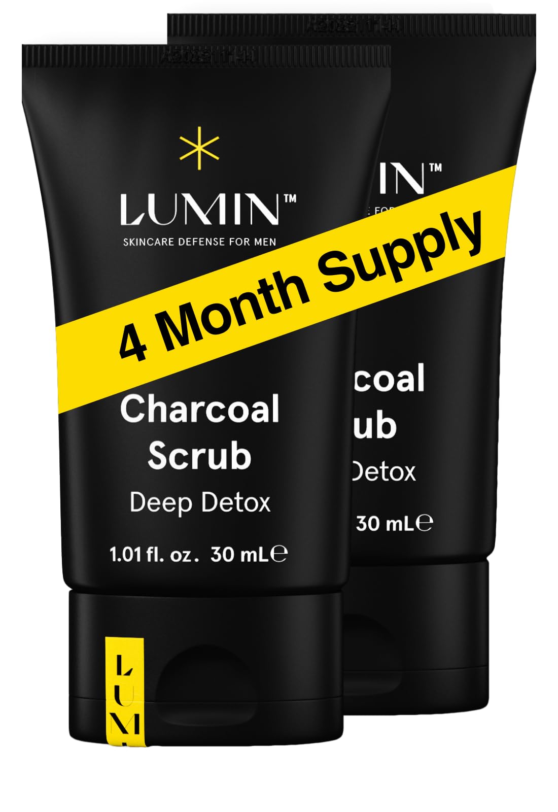 Gommage Charbon Lumin Détox pour homme purifiant les pores et révélant une peau nette.