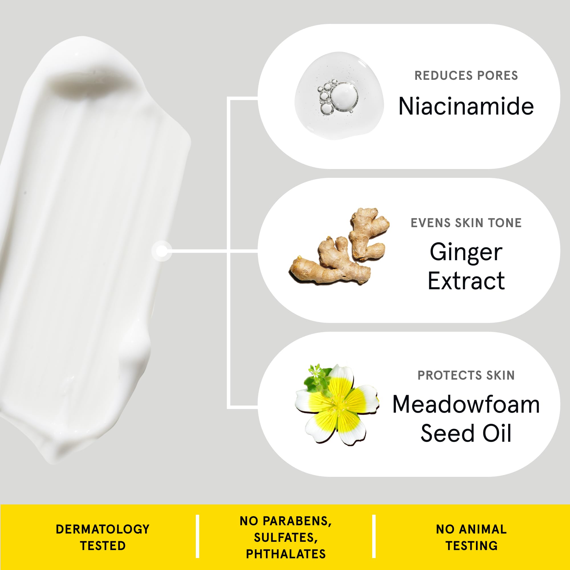 Niacinamide et ingrédients-clés pour un teint plus uniforme.