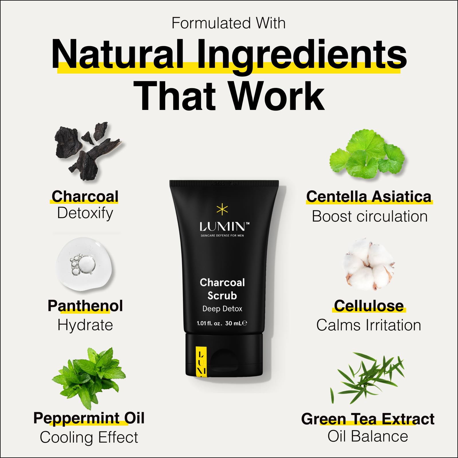 Scrub pré-rasage Lumin Charbon : exfolie en douceur et prépare la peau au rasage.