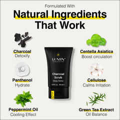 Scrub pré-rasage Lumin Charbon : exfolie en douceur et prépare la peau au rasage.