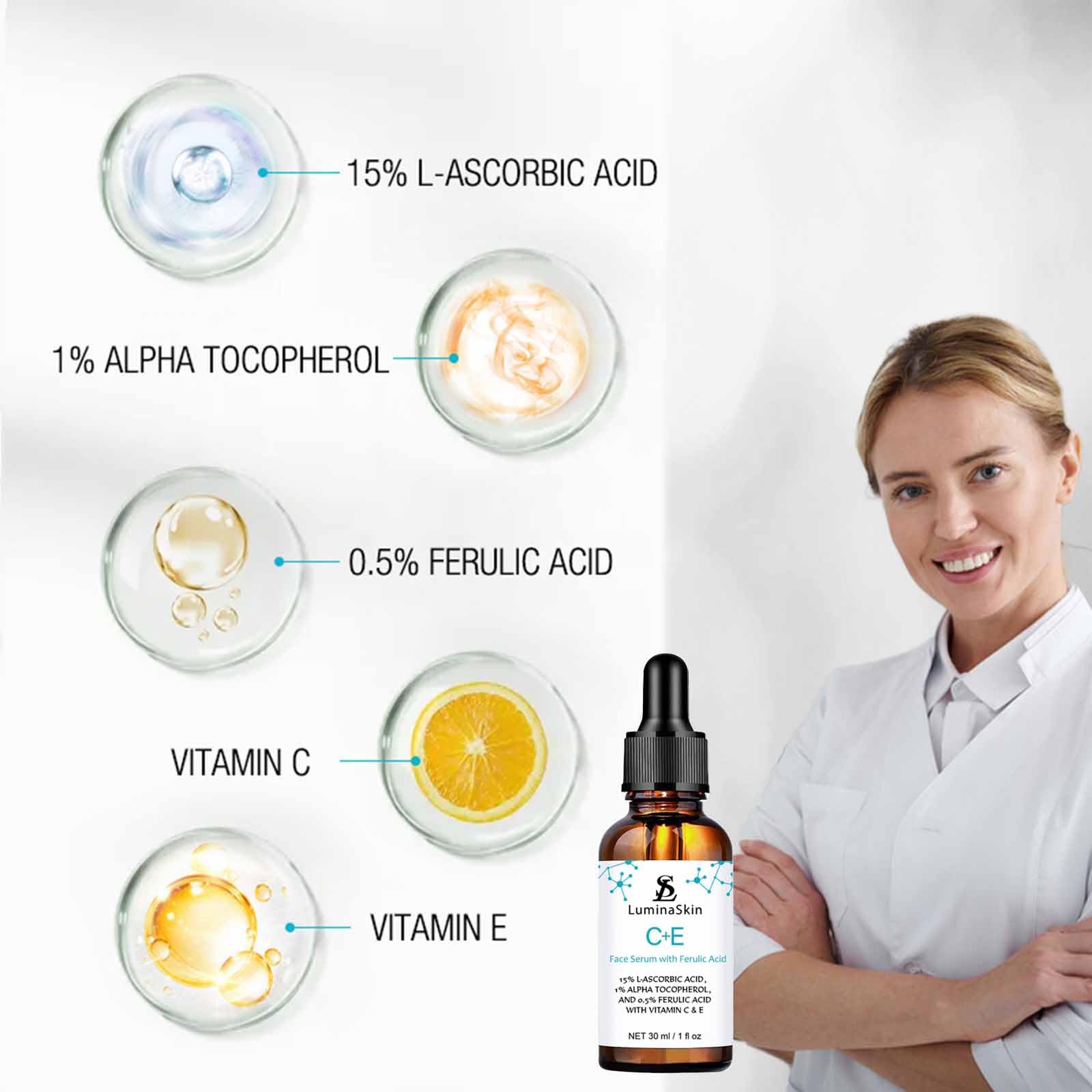 LuminaSkin sérum vitamine C avec acide férulique, protection antioxydante et éclat