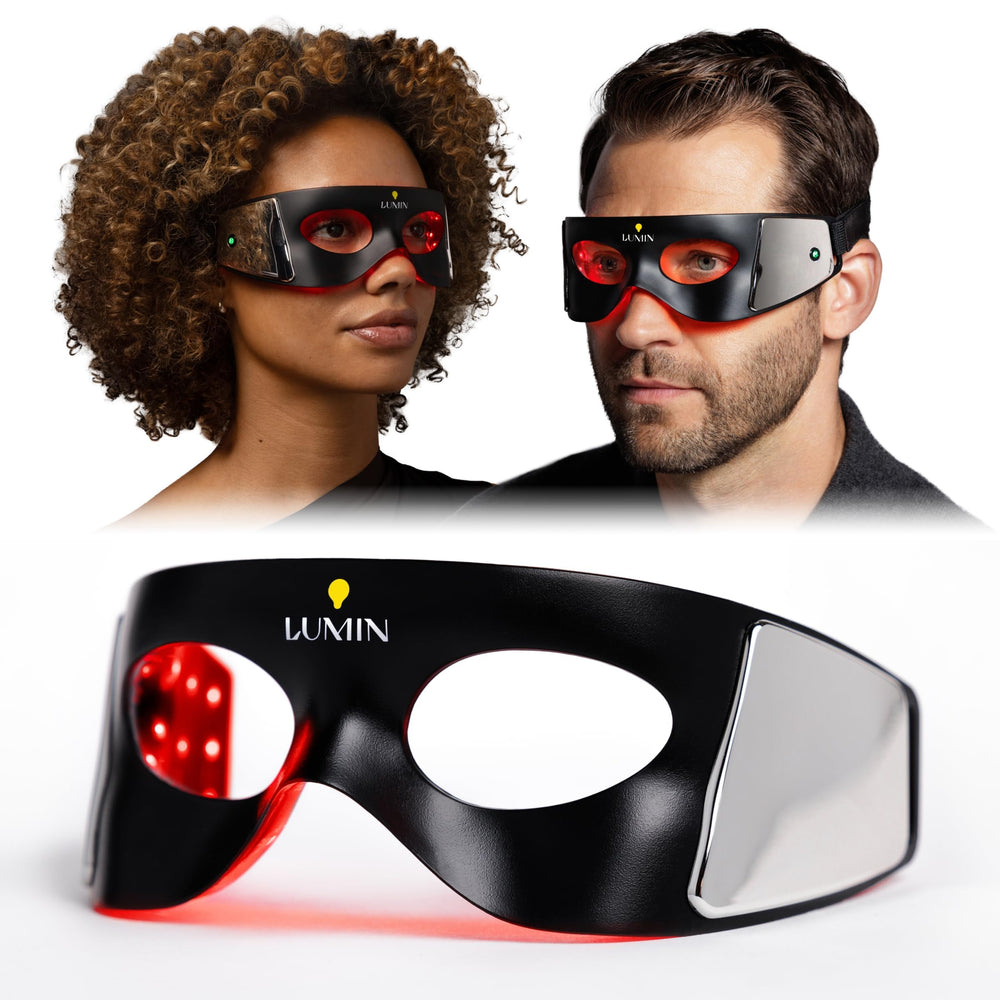Masque Luminator yeux avec LED rouge et ambre pour relaxation ciblée.
