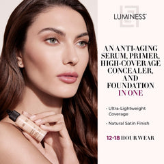 Luminess Air Silk 4-en-1, application aérographe, fini fluide et homogène.