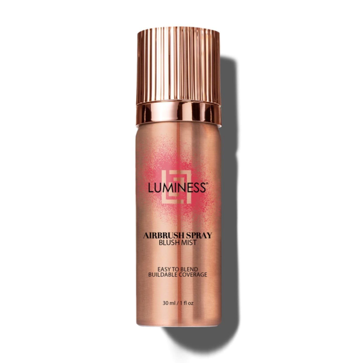 Luminess blush en pulvérisation, flacon mini portable pour un aspect frais en déplacement.