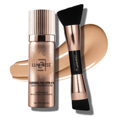 Luminess Silk Airbrush Foundation — bouteille montrant une couvrance modulable et un fini naturel.