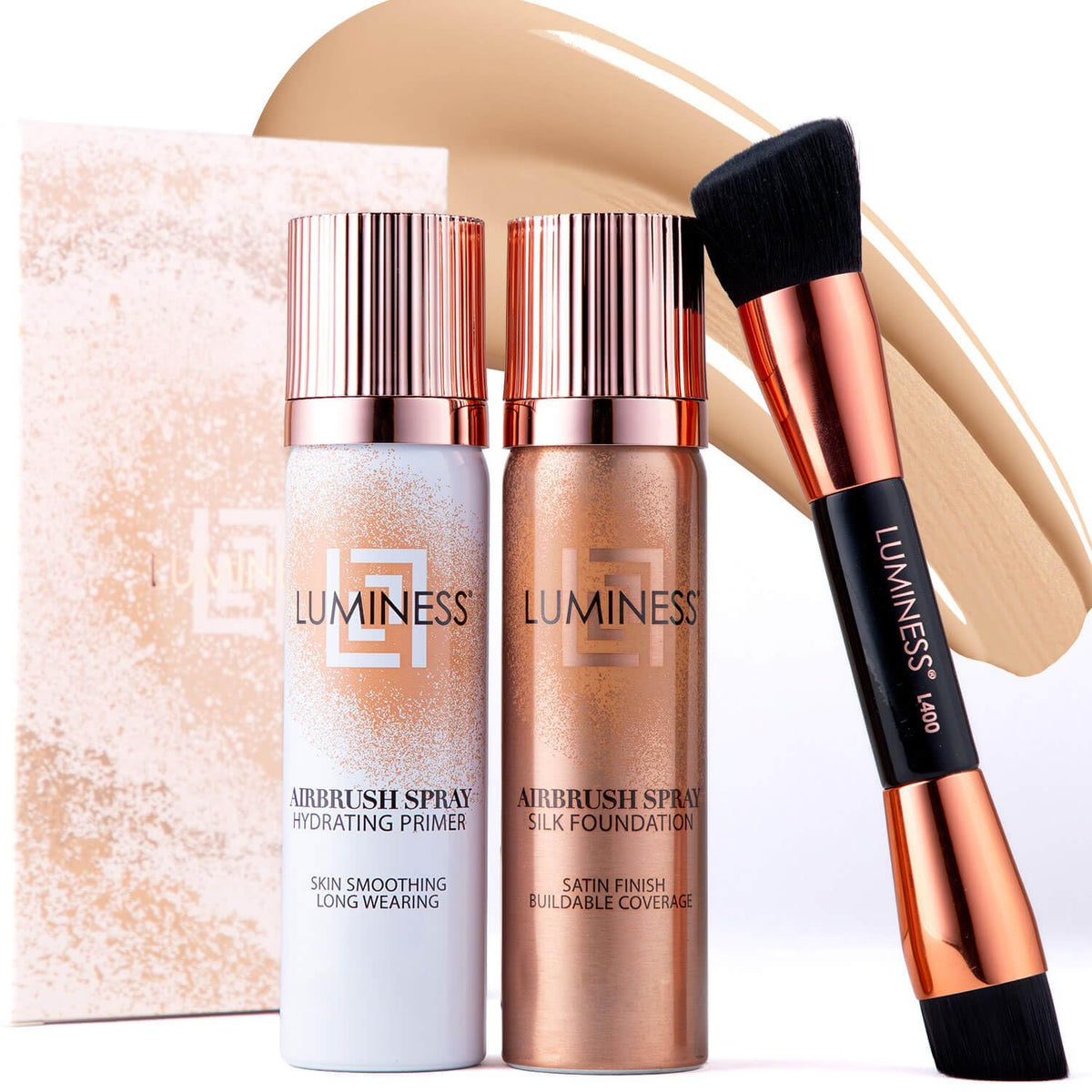 LUMINESS Starter Kit: bouteille de fond en spray offrant un fini aérien et hydraté.