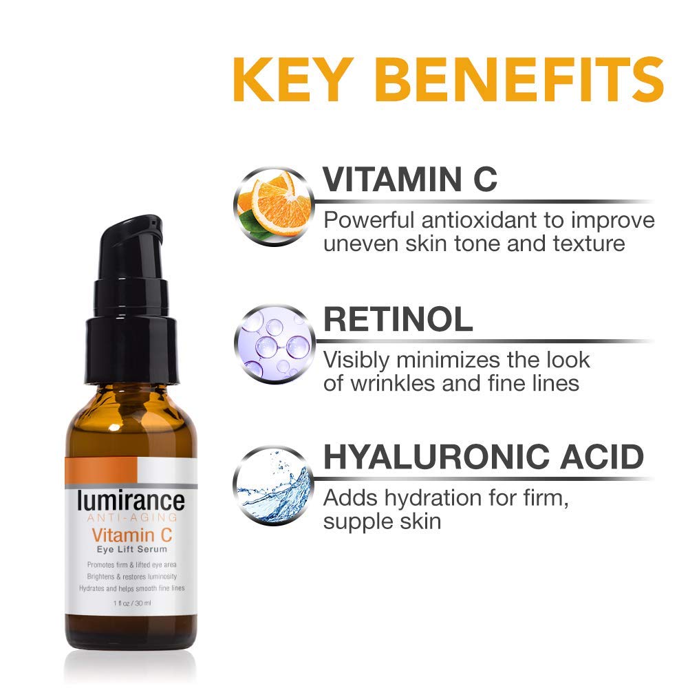 Regard frais après utilisation du sérum Lumirance Vitamin C Eye Lift Serum.
