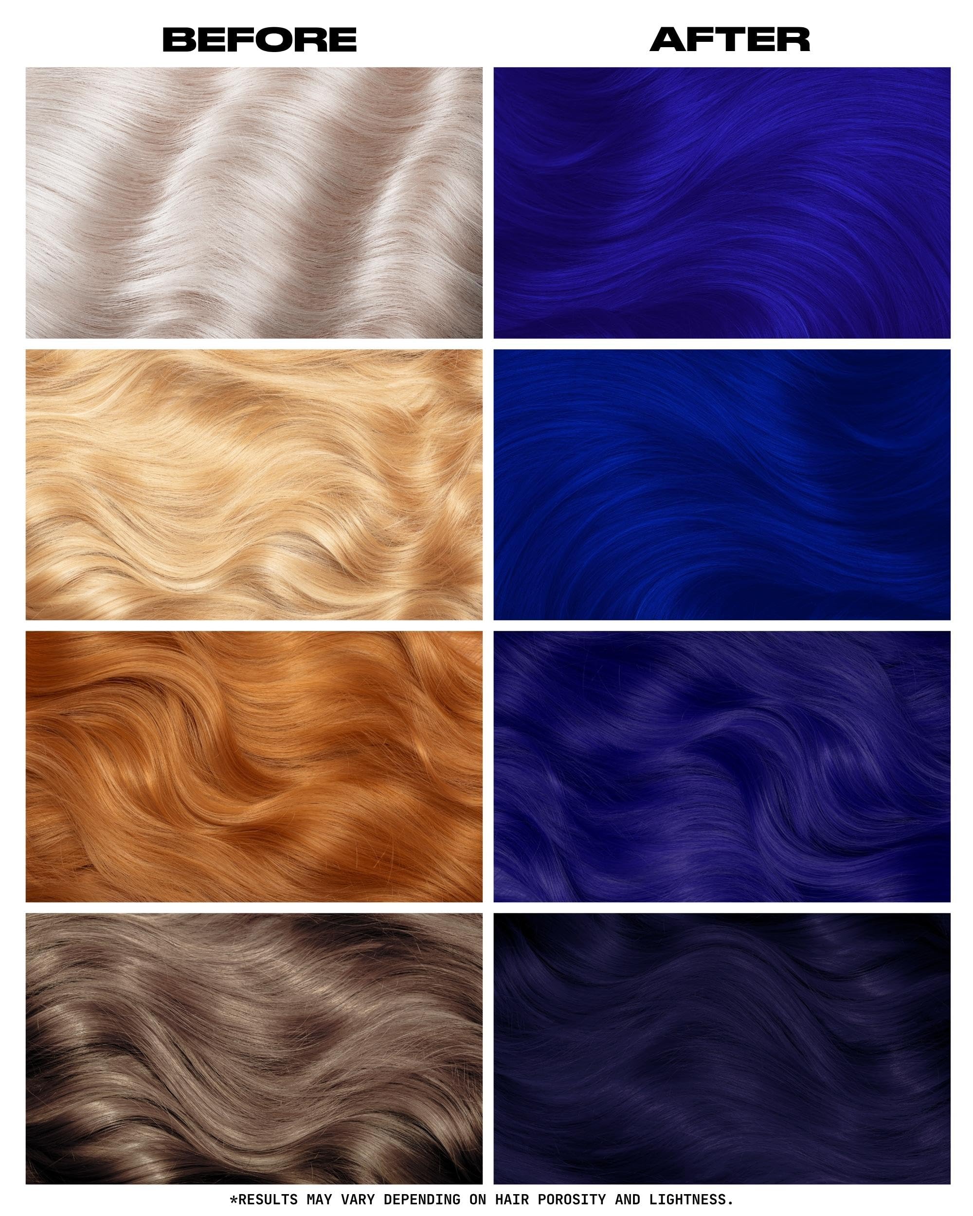 Lunar Tides Velours Bleu — résultat visible sur cheveux clairs et foncés.