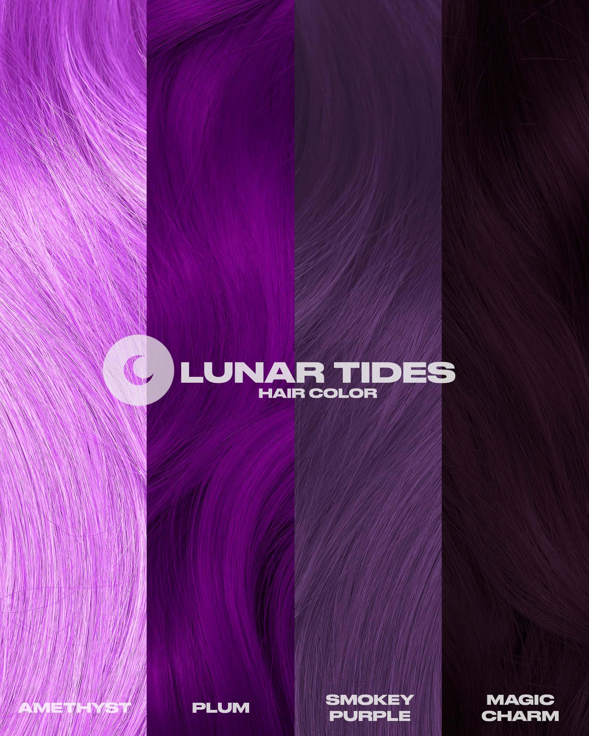 Swatches Plum sur cheveux pour prévisualiser la couleur.