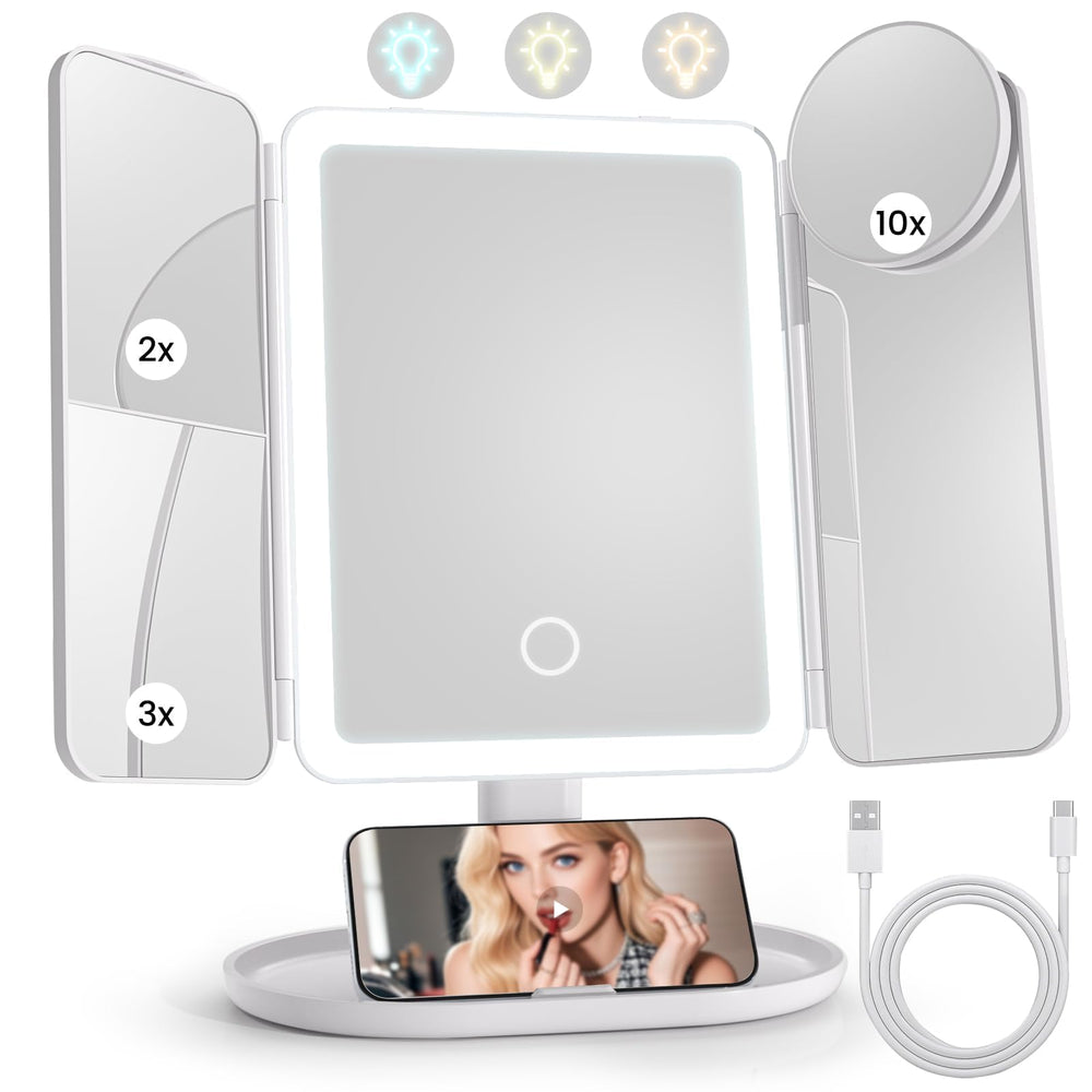 Miroir Lupow avec éclairage triple pour maquillage précis