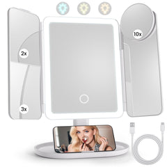 Miroir Lupow avec éclairage triple pour maquillage précis