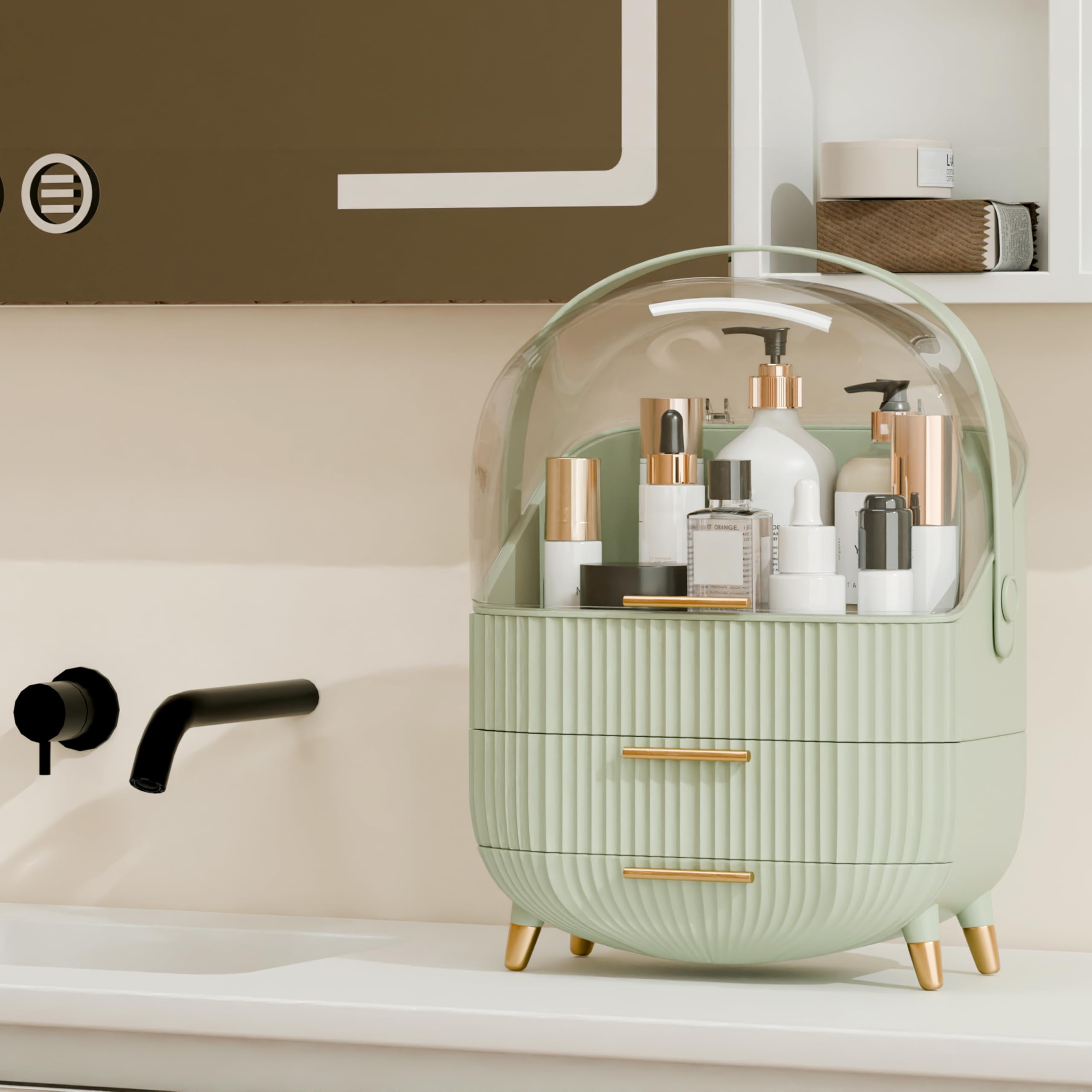 Lurcns Coffret maquillage transparent élégant avec protection et pratique.