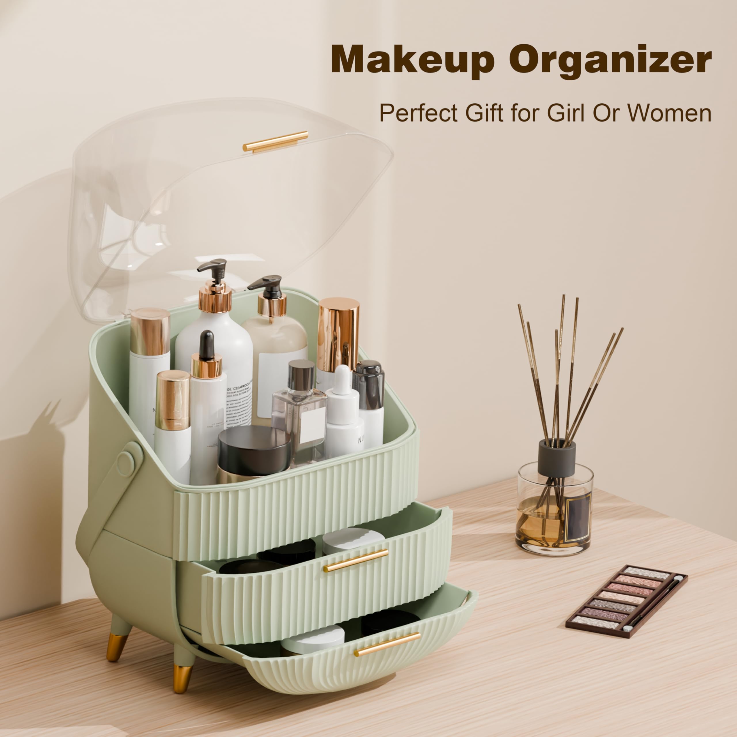 Lurcns Étagère maquillage vert clair, accès rapide à vos essentiels beauté.