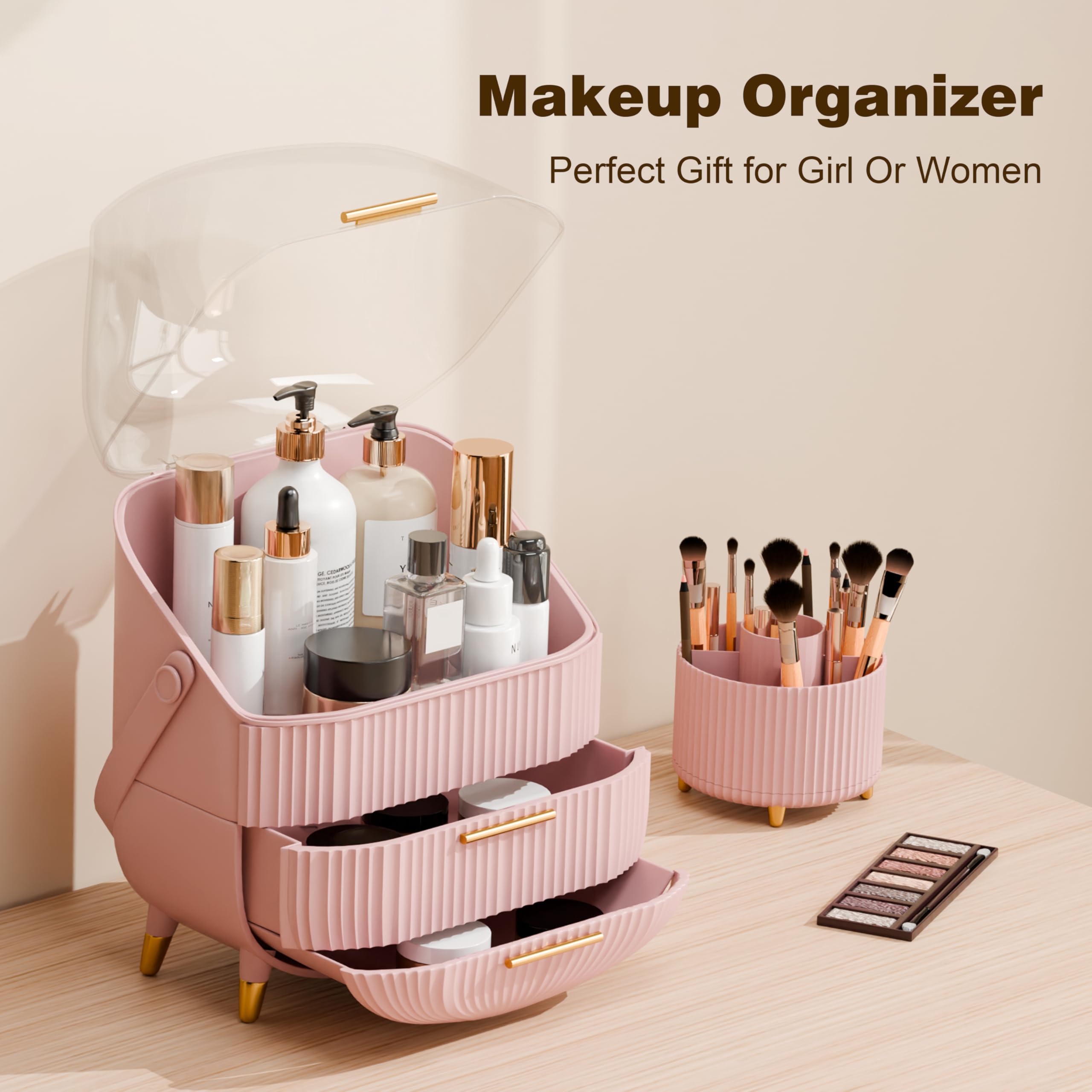 Etagere-rangement-beaute lurcns rose, organisation compacte et elegante.
