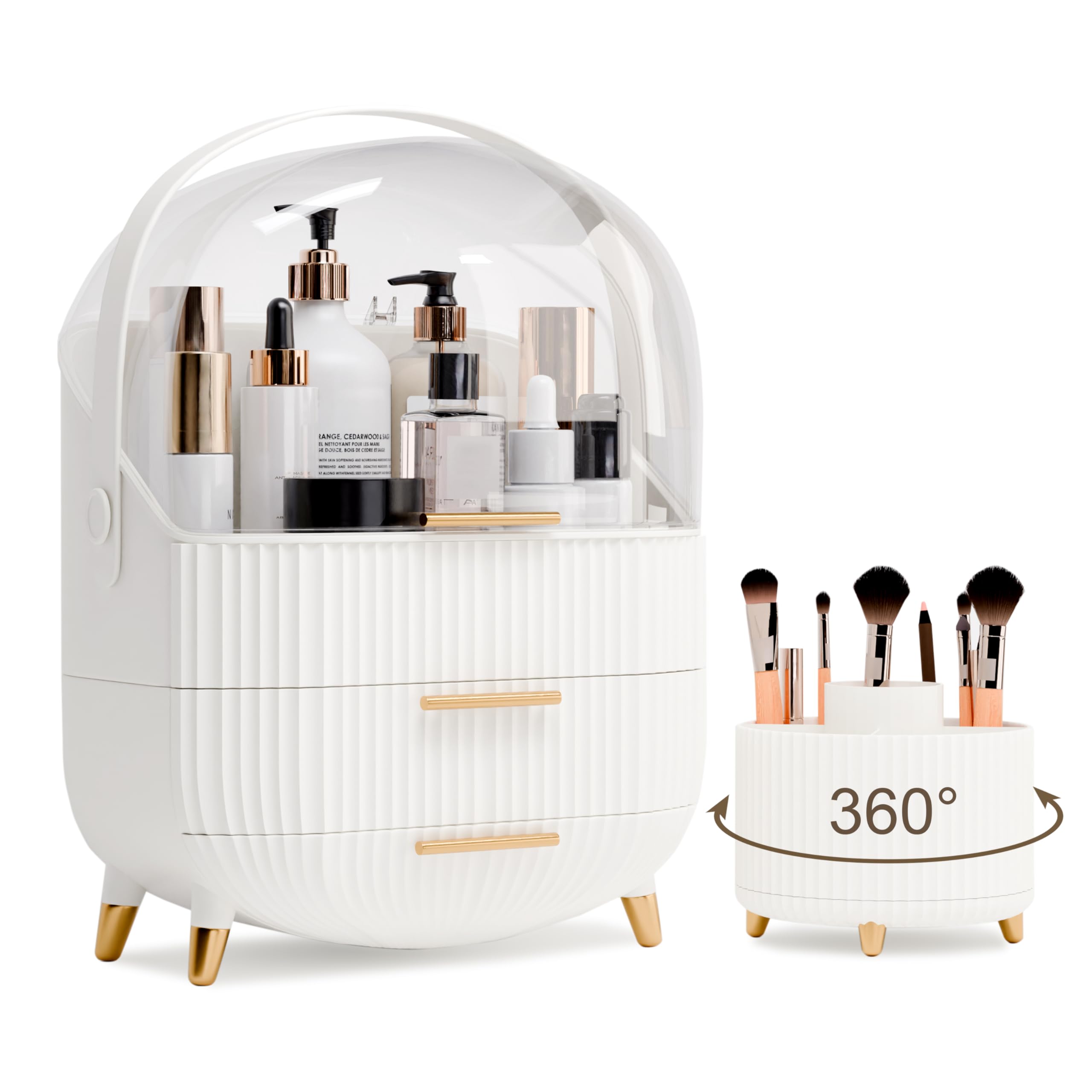Organisateur LURCNS maquillage avec couvercle: rangement pratique et protection contre l'humidité.