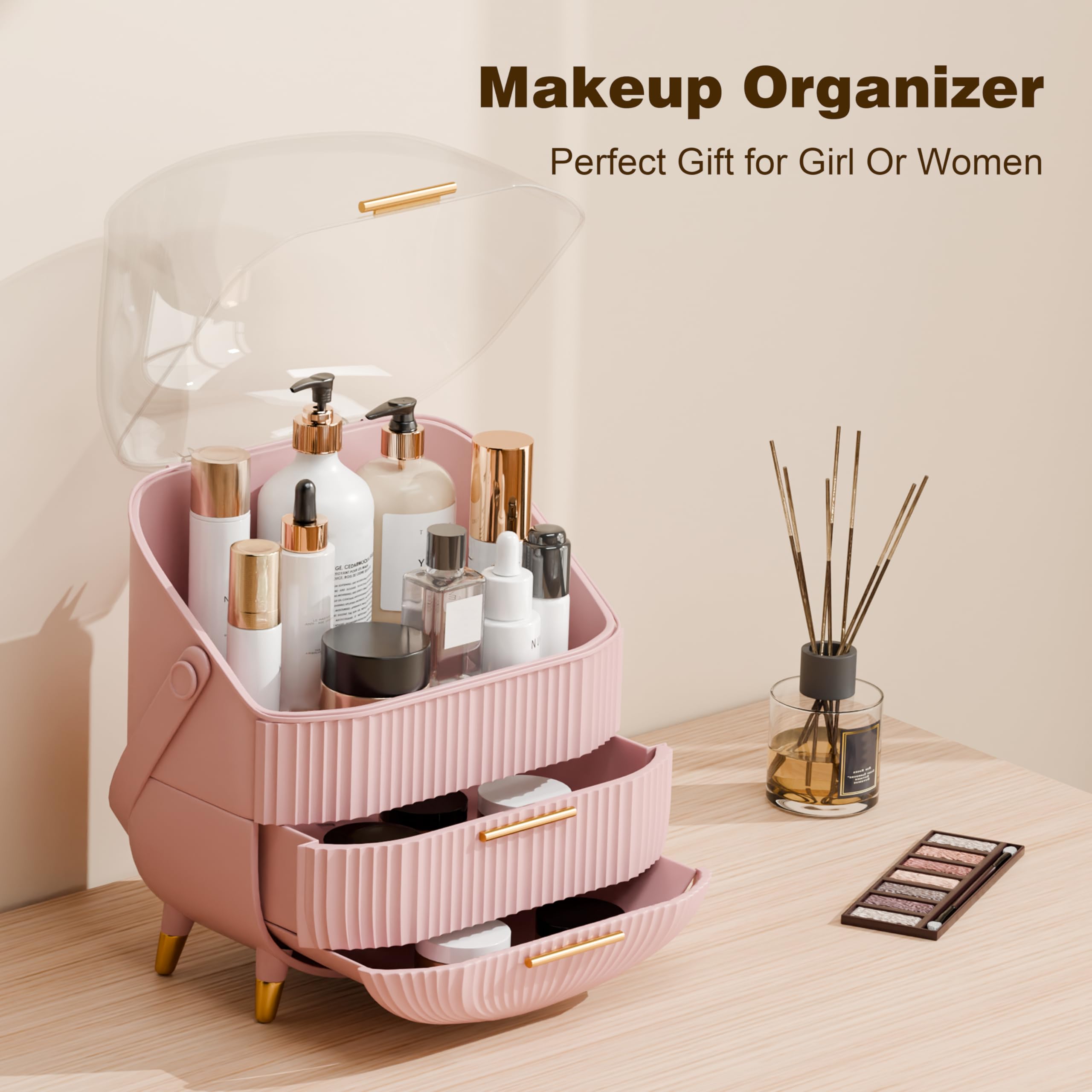 Lurcns organiseur maquillage doté d'un grand couvercle pour proteger de l'eau et poussiere.