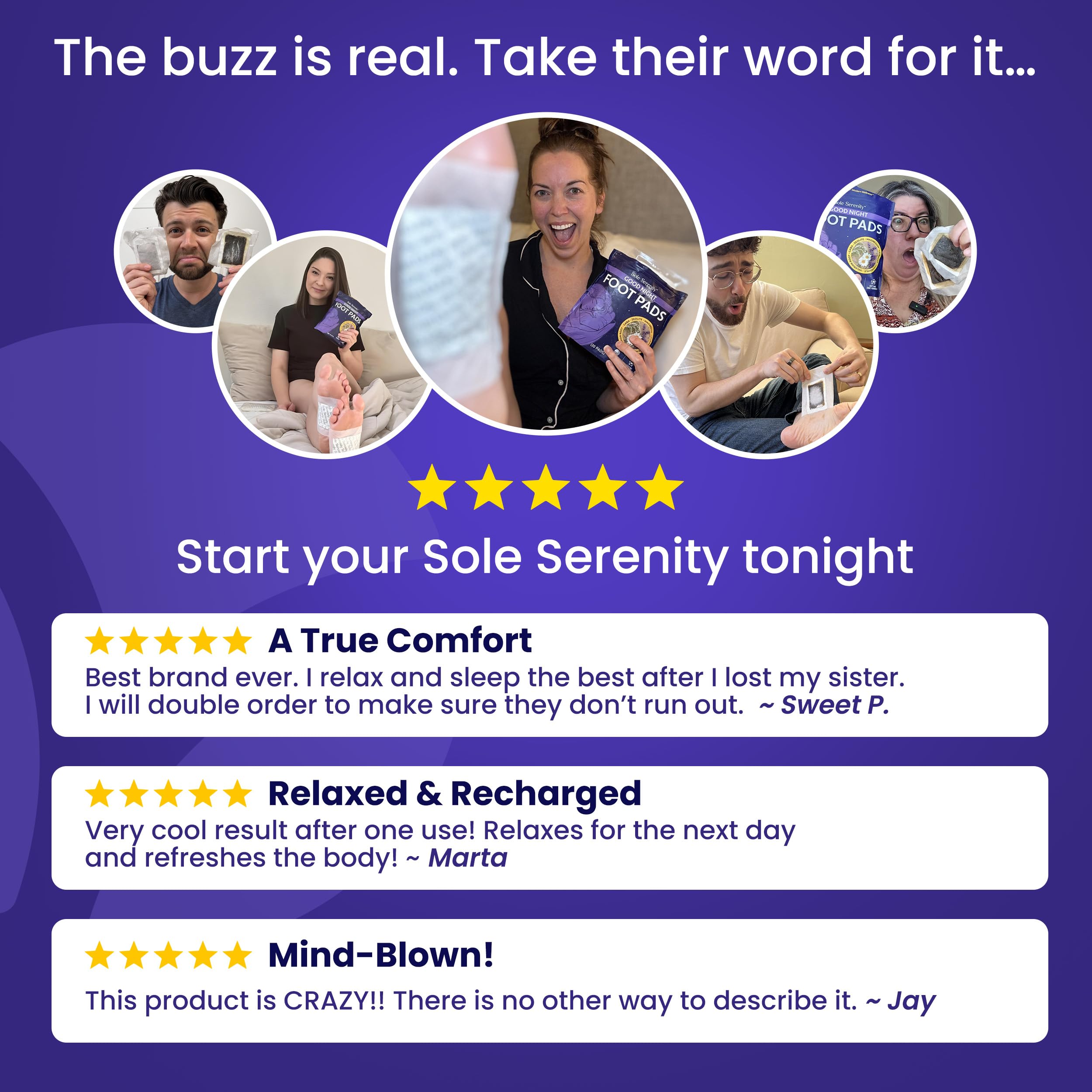 Sole Serenity de Lure Essentials – coussinets alignés, préparation simple pour une utilisation nocturne.
