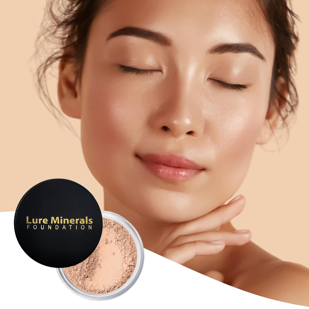 Lure Minerals face portrait shows natural radiance with minimal makeup residue.