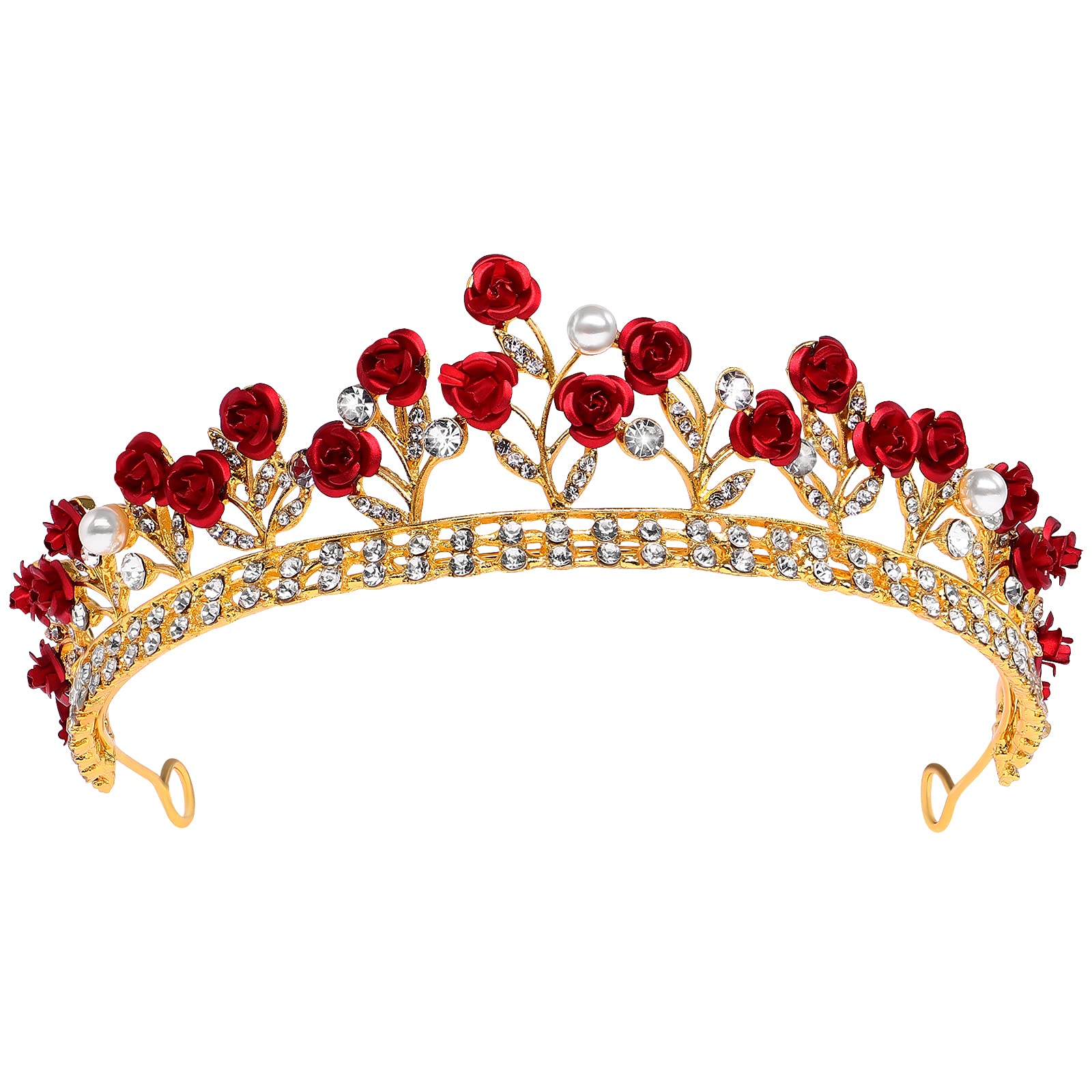 Lurrose Diadème Roses Rouges, élégant pour mariage et séances photo romantiques.