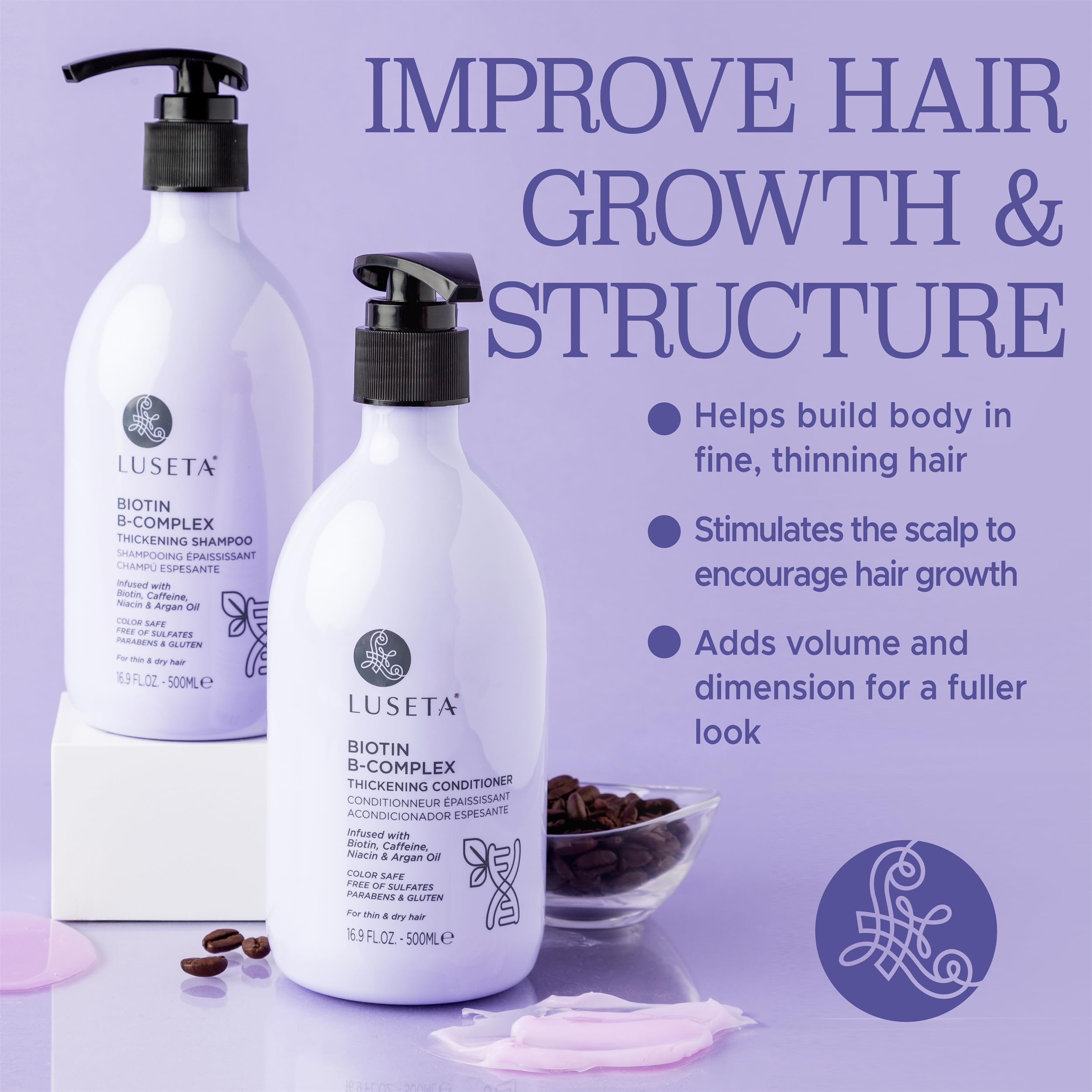 Shampoing B-Complex Luseta, cuir chevelu stimulé et cheveux plus épais.