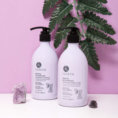 Luseta Biotin B-Complex Conditionner, bouteille présentée, démêle et nourrit les cheveux.