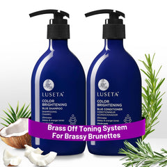 Bouteille du shampooing Luseta Blue neutralisant les reflets orangés sur cheveux colorés.