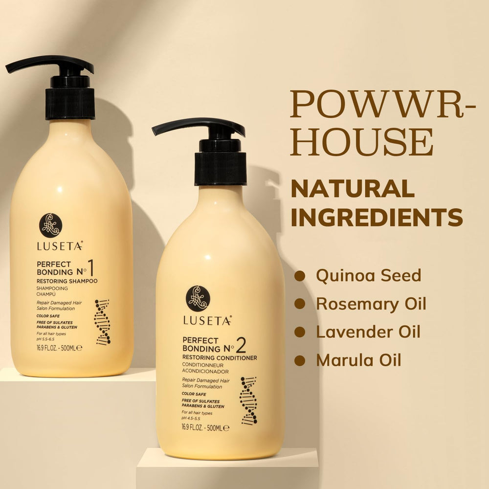 Ingrédients romarin et marula visibles pour nourrir et renforcer les cheveux.