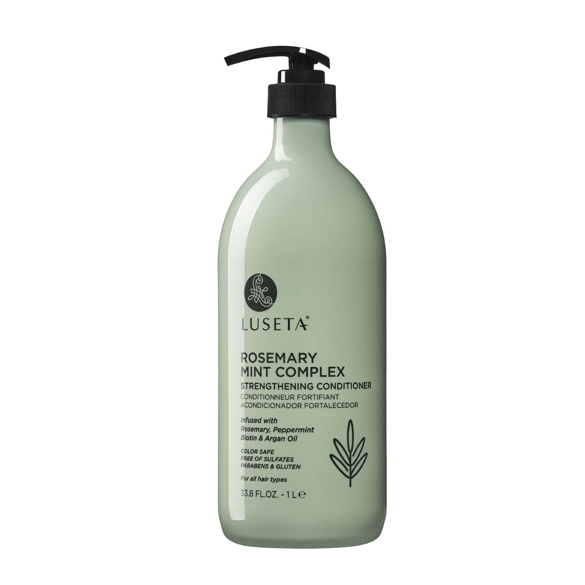 Luseta Conditionneur Romarin Menthe, bouteille visible, fortifie les cheveux et facilite le démêlage.