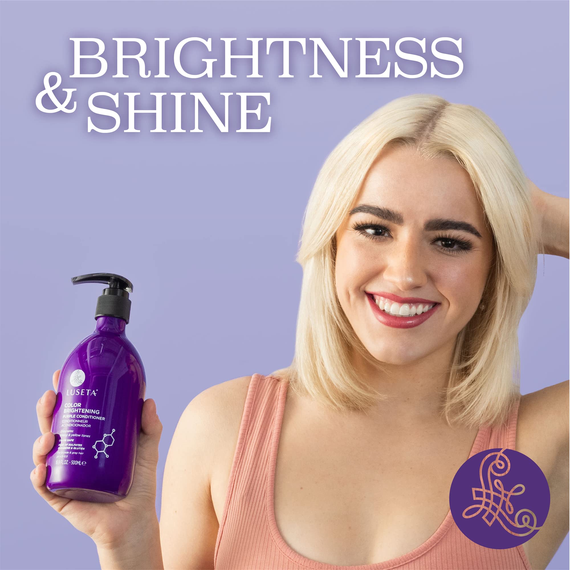 Cheveux après usage du Luseta violet: brillance et douceur visibles.