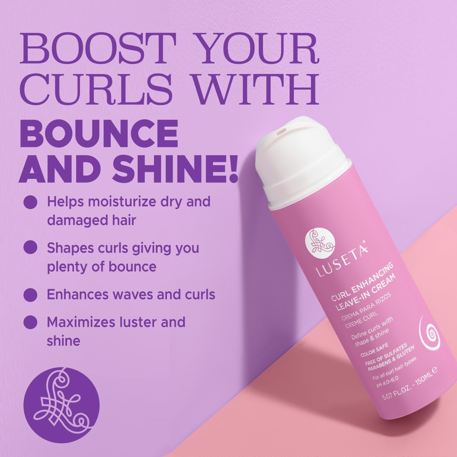 Crème Luseta anti-frizz et brillance pour cheveux bouclés.