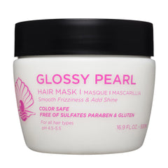 Luseta Glossy Pearl Hair Mask bottle promoting smoothing and hydration.