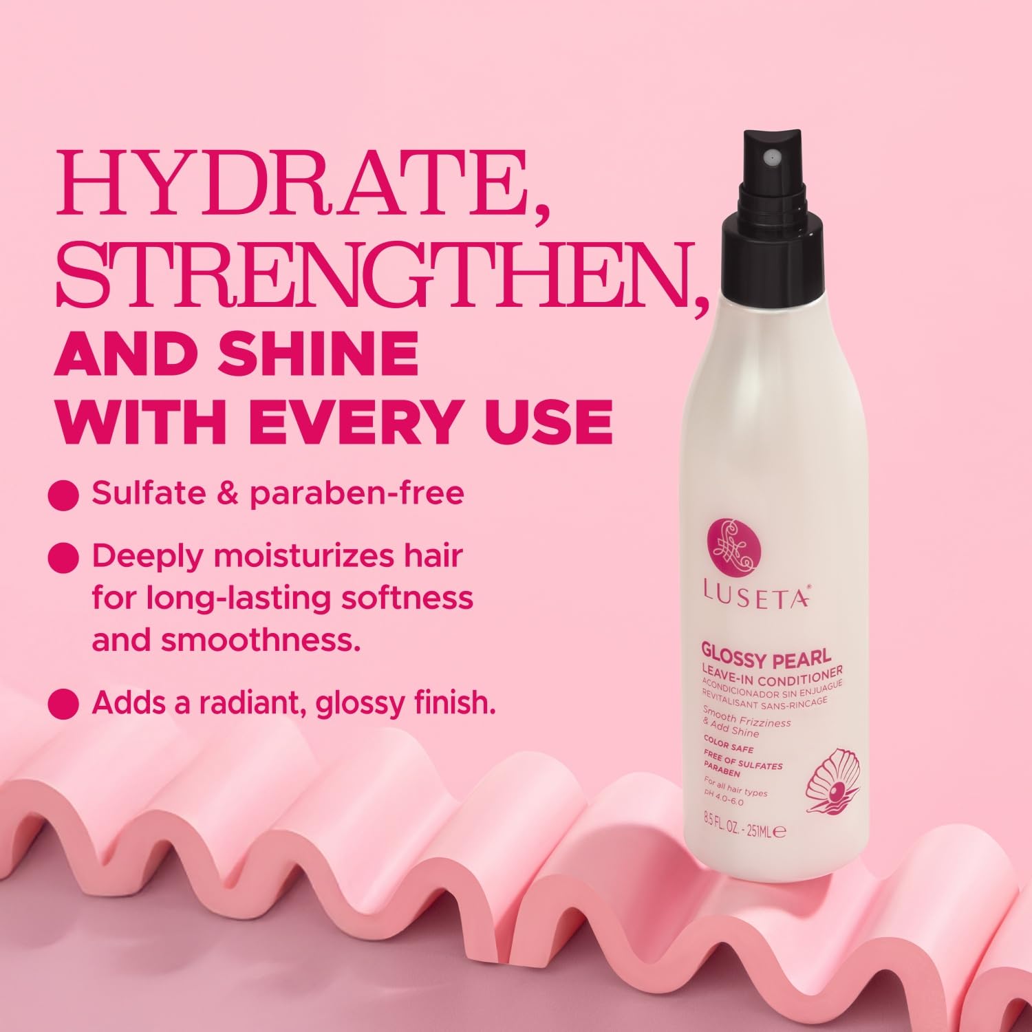 Luseta Glossy Pearl Leave-In Conditioner being applied for detangling ease.