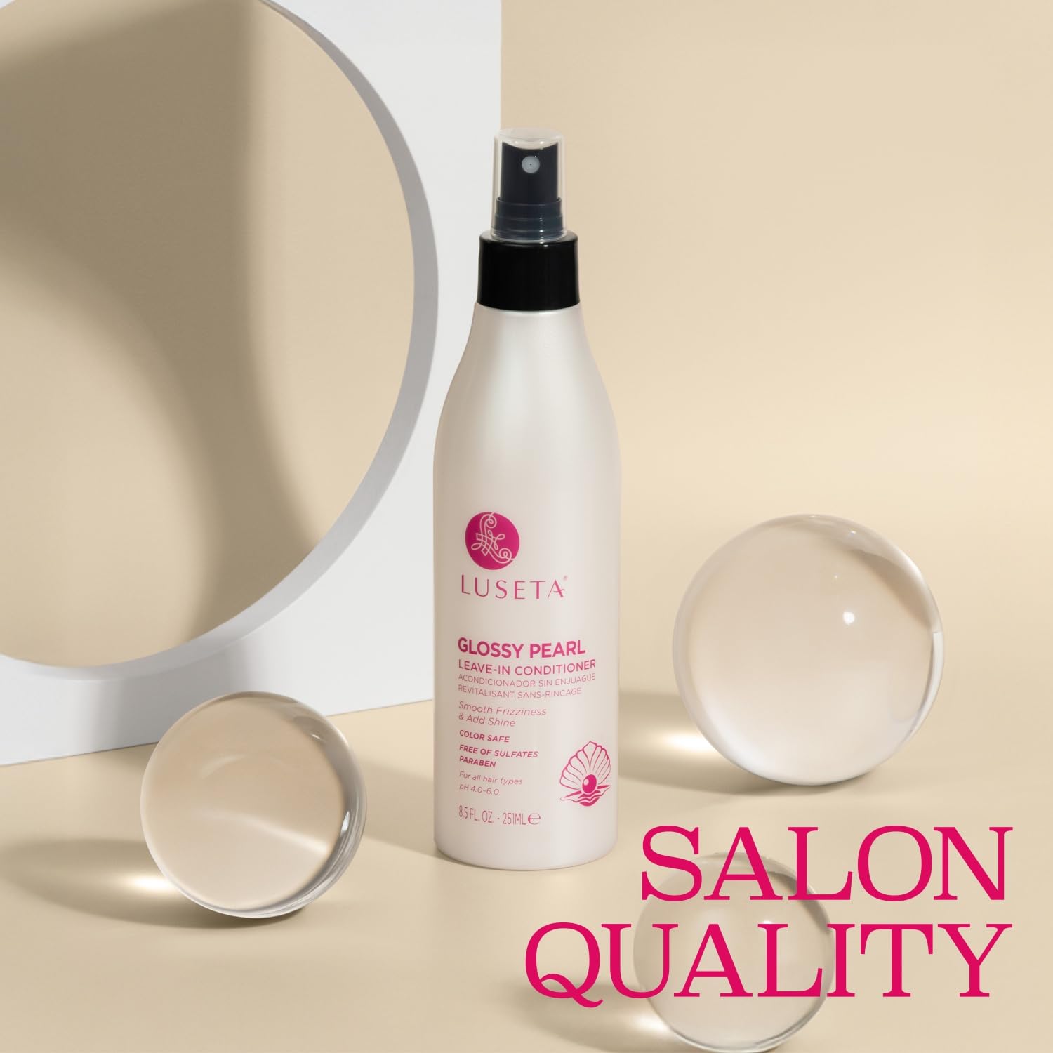 Luseta Glossy Pearl Leave-In Conditioner on dry hair adds softness and shine.